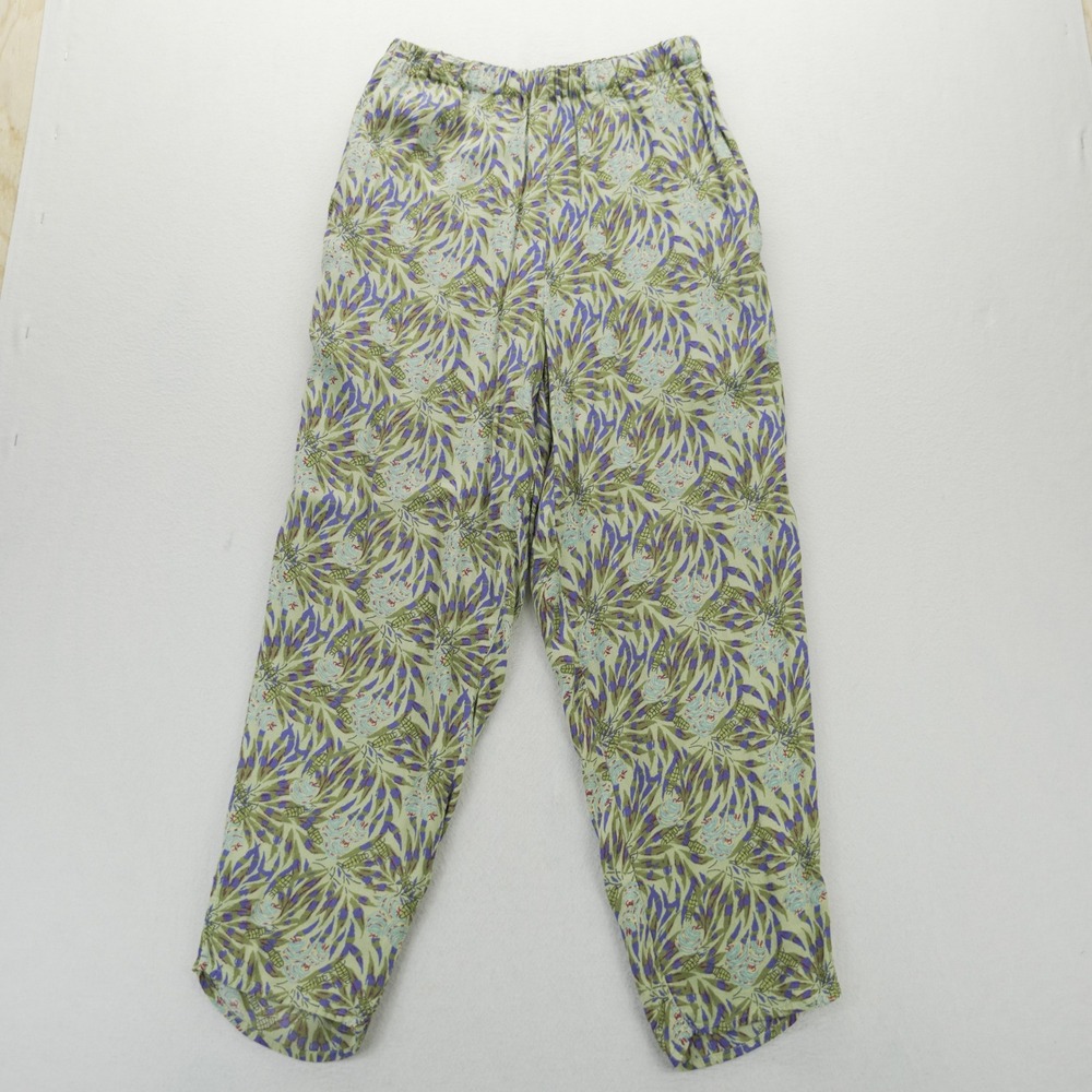 Flax by Jeanne Engelhart Women Green Purple Floral Leaf Small Rayon Crop Pants